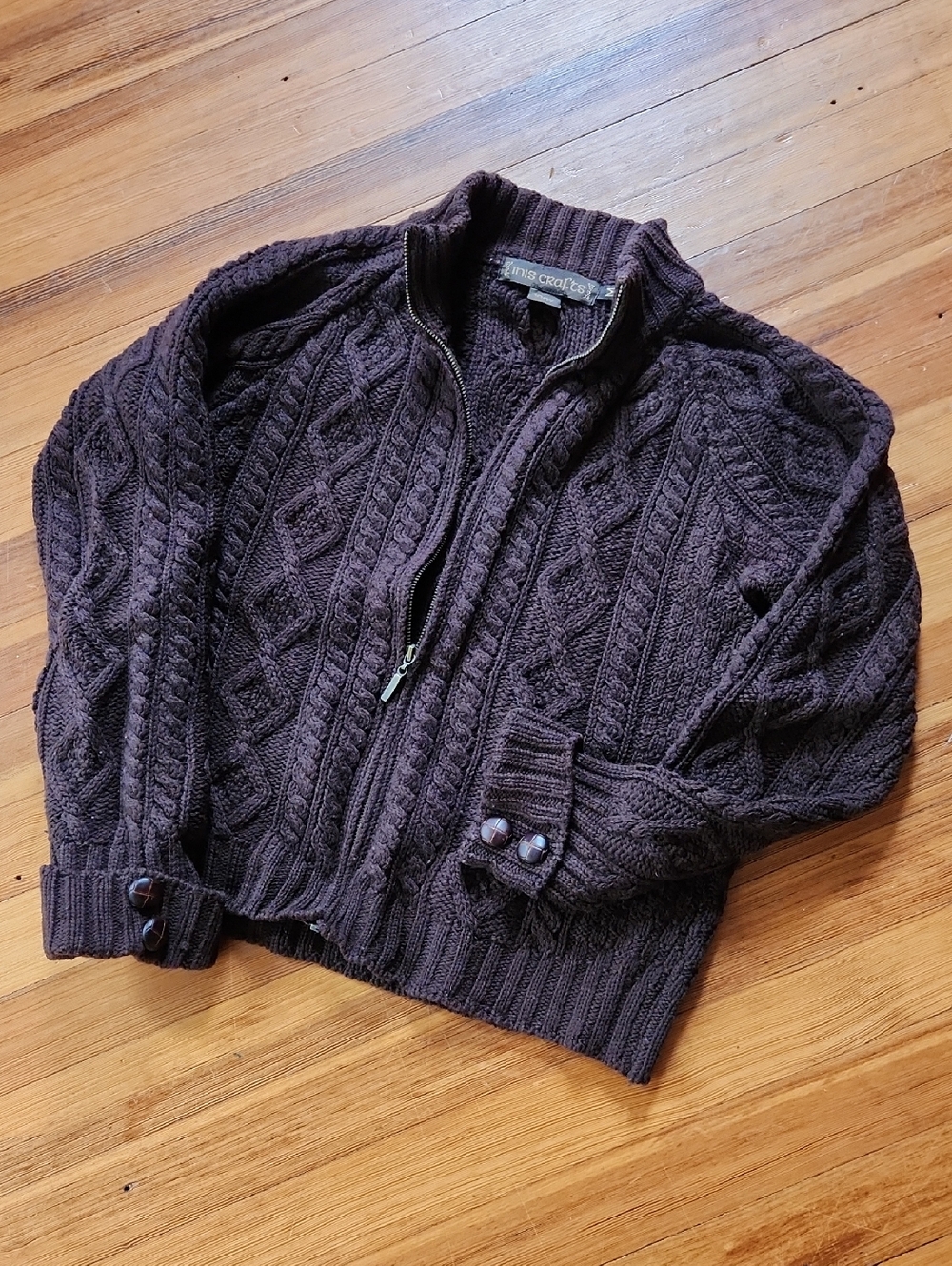 Inis Crafts Irish Merino Wool Cable Knit Cardigan